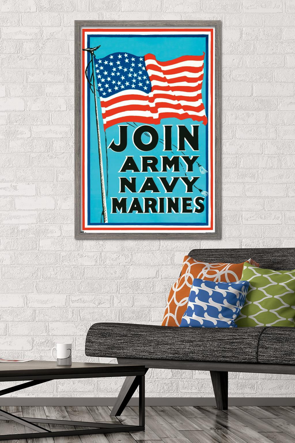 Join Army Navy Marines Wall Poster, 22.375" x 34" Framed