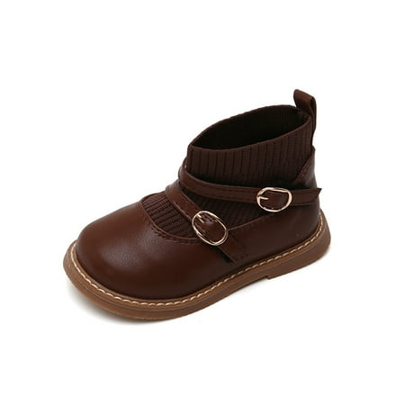 

Wazshop Girls Sock Boot Princess Ankle Boots Comfort Winter Booties Fashion Magic Tape Dress Shoes Girl Warm Bootie British Breathable Brown 10C