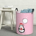 thumbnail image 3 of DouZhe Waterproof Collapsible Large Laundry Baskets, Cartoon New Year Bird Pink Penguin Prints Circular Hamper with Handles, 3 of 7