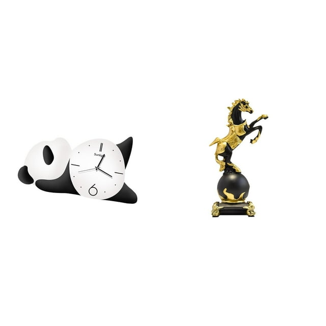 Reloj de pared,Reloj de pared Panda Decoración del hogar Lindo Creativo,Figura de escritorio,Estantería con estatua de caballo para escritorio,oficina y decoración del hogar.,Figura