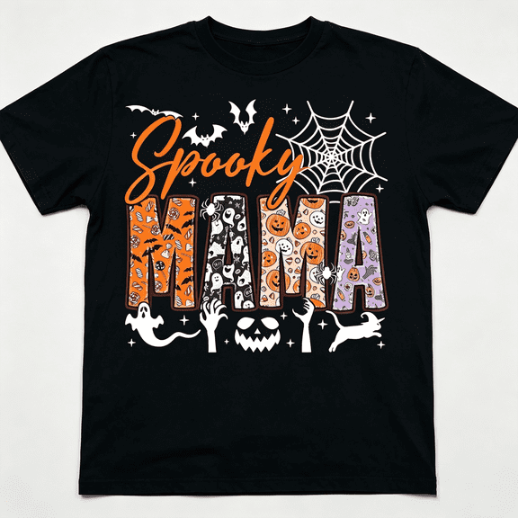 Spooky Halloween Graphic Tee for Women men, Cute Bat Pumpkin Ghost Print Short Sleeve T-Shirt, Casual Crew Neck Top for Halloween Party Costume Gift