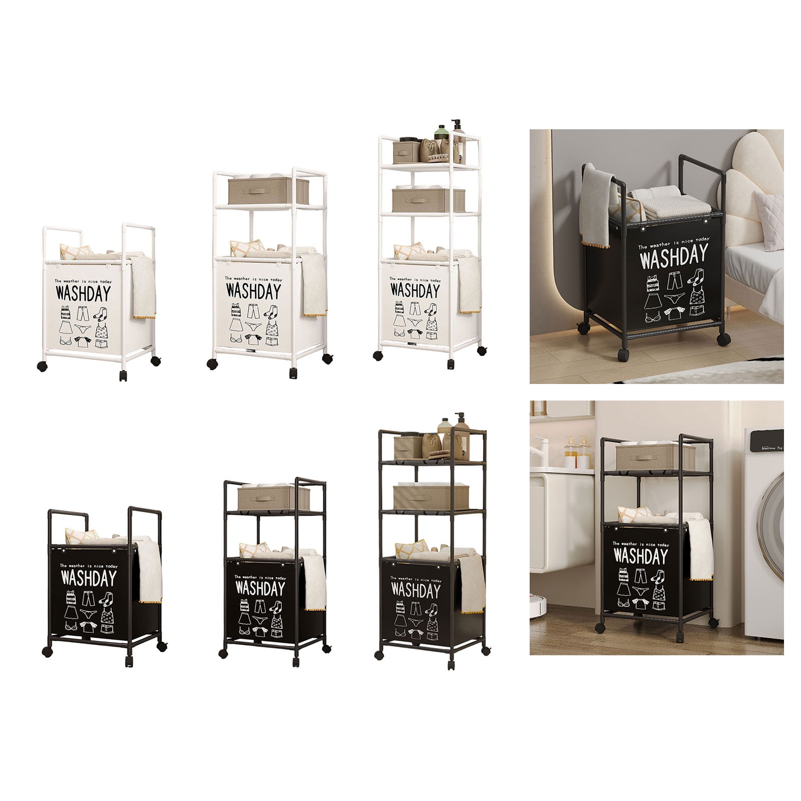 Expandable Laundry Hamper with Rolling Wheels Foldable Metal Frame Multiple Layer Storage Basket for Bedroom