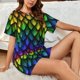 thumbnail image 4 of Balery Dragon Scales Conjunto de Pijama para Mujer con Estampado, Dos Piezas de Manga Corta y Shorts, Ropa de Dormir Suave con Cuello Redondo y Bolsillos-X-Large, 4 of 6