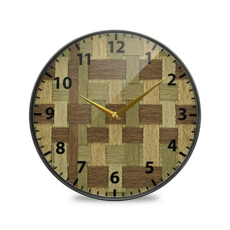 Wooden Texture Pattern Wall Clock Modern Decor Acrylic Clock Golden Hands 11.9in