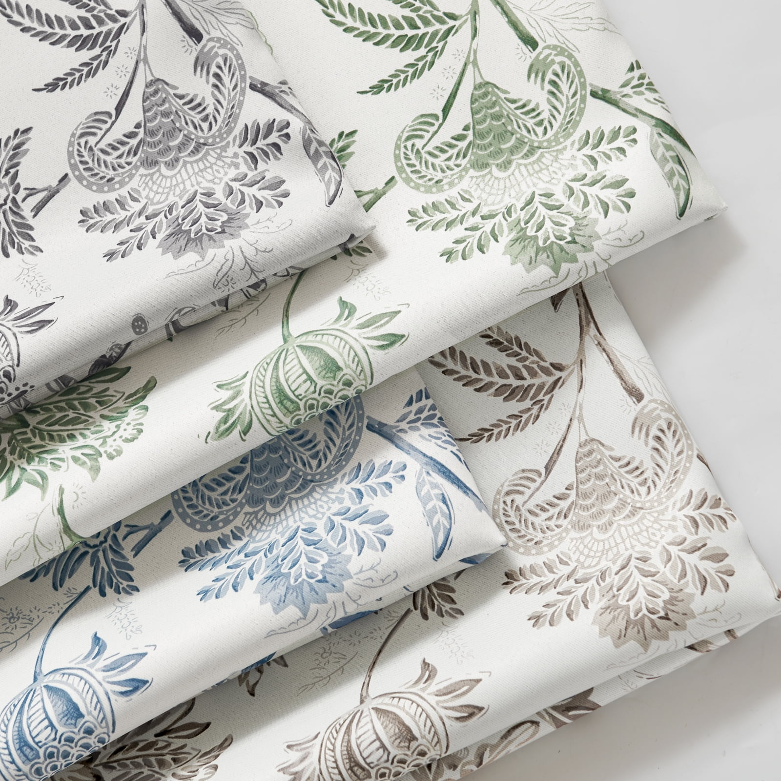 Curtainking Luxury Look Farmhouse Green Floral Print Rod Pocket Blackout Curtains, 84" (2 Panels)