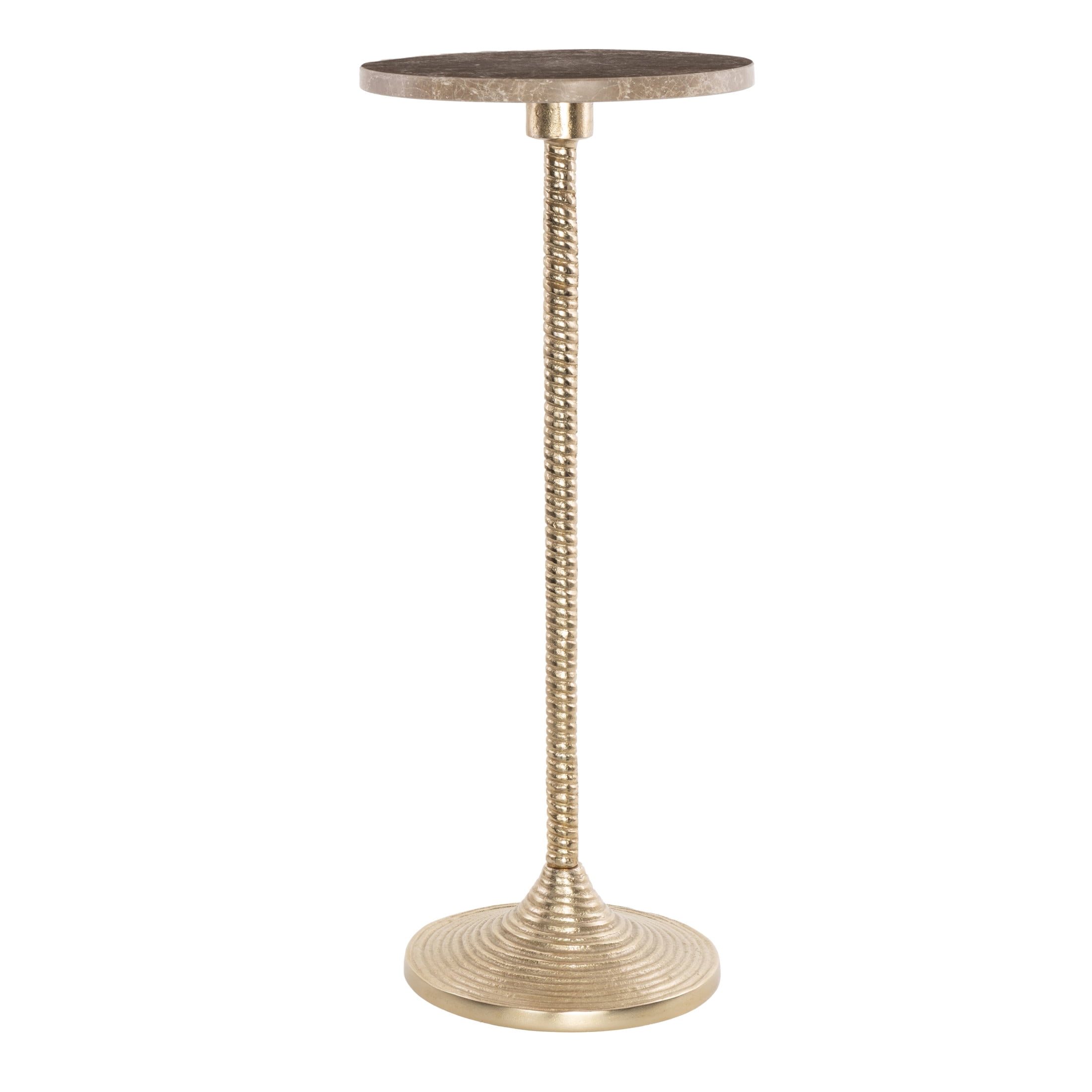 DecMode 10" x 25" Gold Aluminum Metal Pedestal Accent Table with Beige Marble Tabletop, 1-Piece
