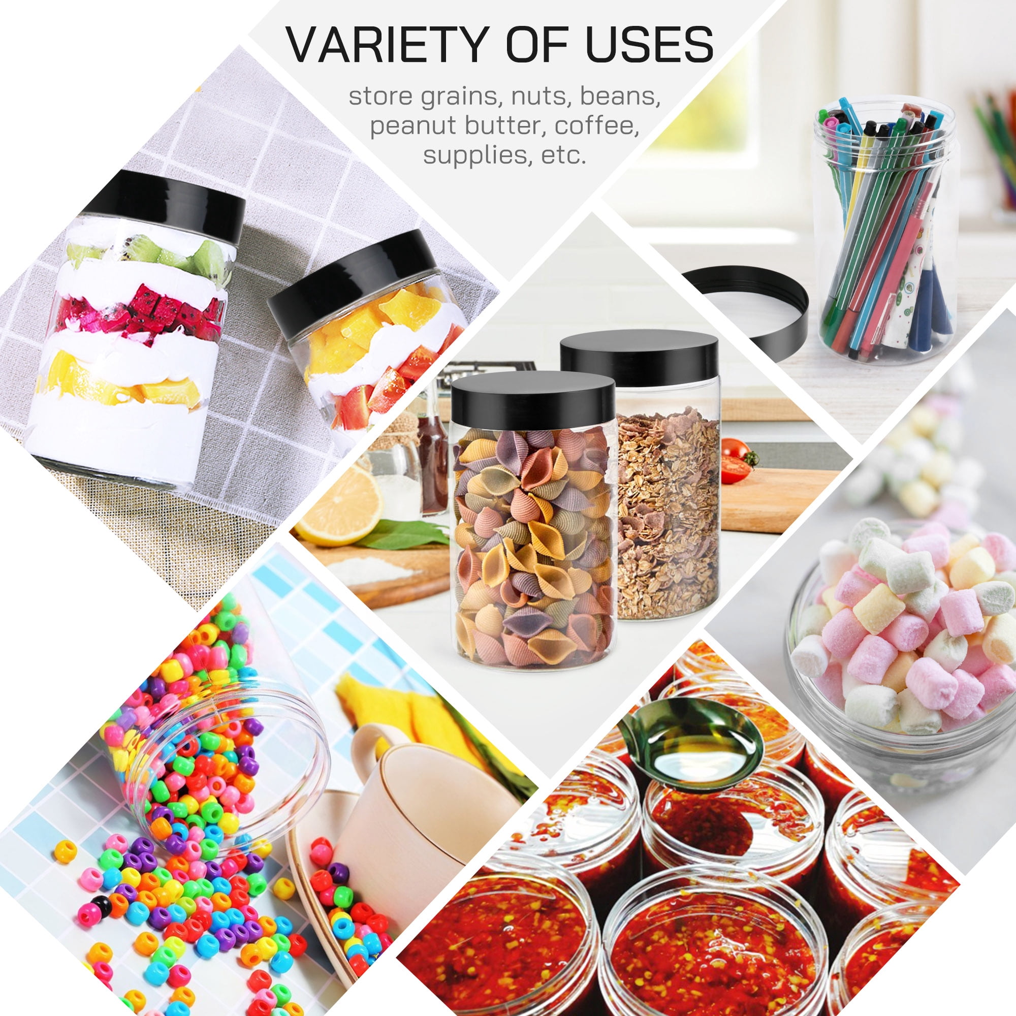 LotFancy Clear Plastic Food Storage Jar with Airtight Lid, 27 Ounce (3 Count)
