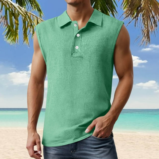 Débardeurs pour Hommes Grande Taille Sans Manches pour Gym Entraînement Course Plage Été T-Shirt Boutonné Gilet