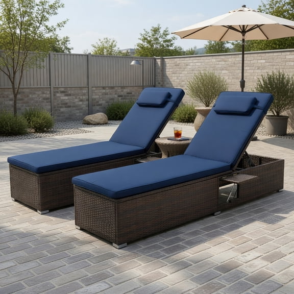 Topcobe Patio Chaise Lounge Set of 2 with Backrest Seat Cushion and Headrest, Outdoor Patio Furniture for Garden Backyard Pool Deck-Navy
