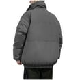 thumbnail image 4 of dzxyzu Puffer Jacket for Men Fashion Solid Color Zipper Pocket High Neck Drawstring Winter Warm Outwear Tops Long Sleeve Thick Hoodless Casual Cotton-Padded Jacket Coat Tops 2024 Winter Saving, 4 of 7