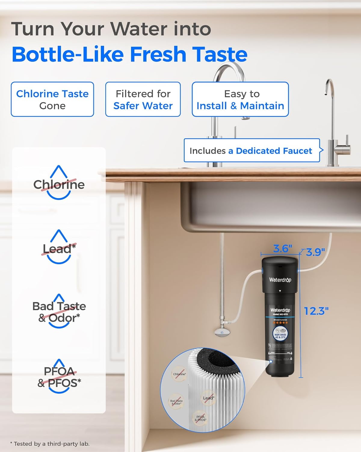 Waterdrop 10UB Under Sink Water Filter System, With Extra RF10 Water Filter
