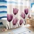 thumbnail image 5 of No Hook Shower Curtain, Rose Red Tulip Shower Curtains for Bathroom with See Through Top Window, Vintage Beige Spring Pastoral Flower Waterproof & Washable Bath Curtain 66"x72", 5 of 9