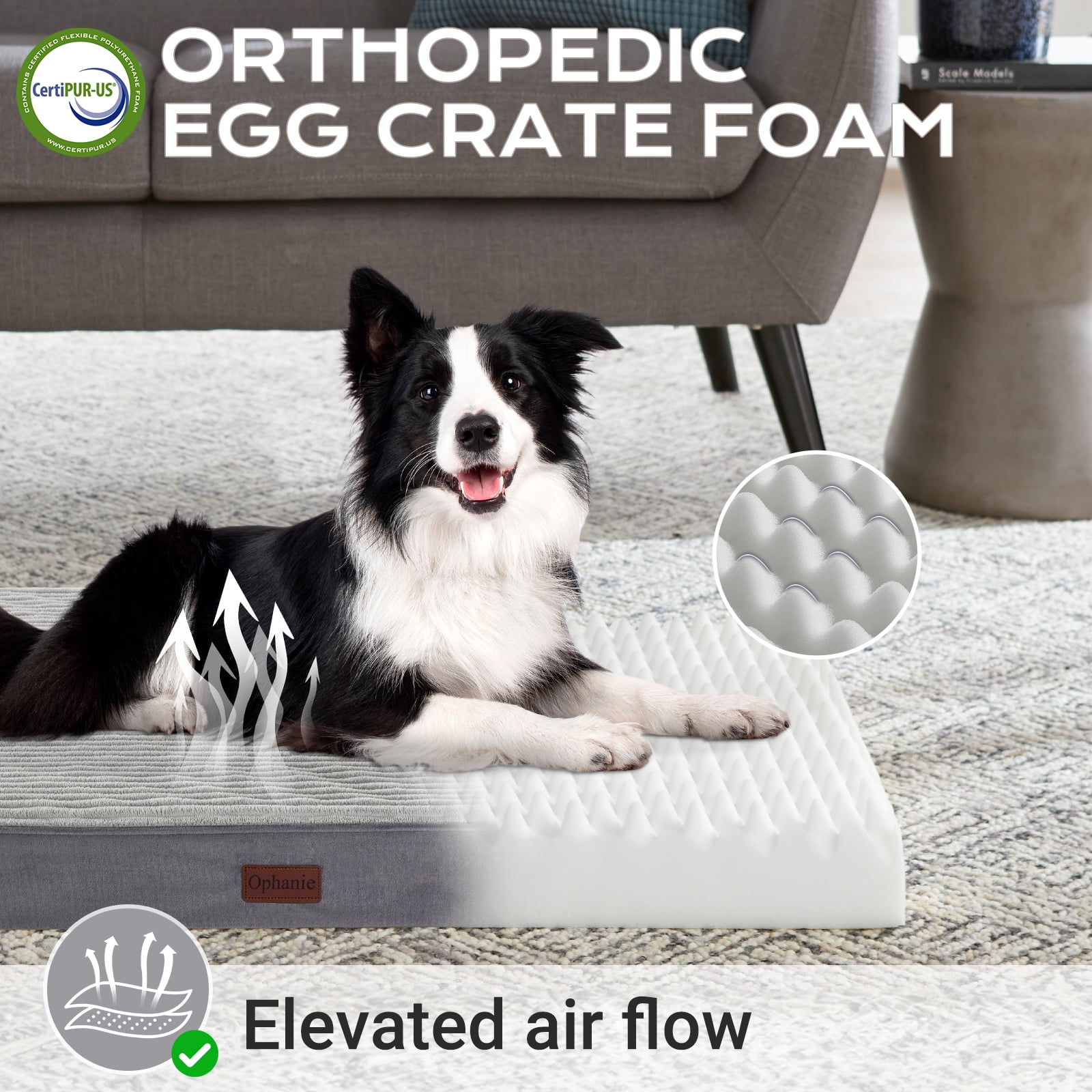 Ophanie Orthopedic Dog Bed for Large Dogs with Removable Washable Cover, Non-Slip Bottom & Waterproof Liner, Suitable for Crates, 35"x22"x3.5", Gray