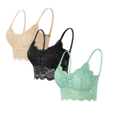 

Spdoo Womens Sexy Lace Bralettes Adjustable Strap V Neck Everyday Bra Pack of 3