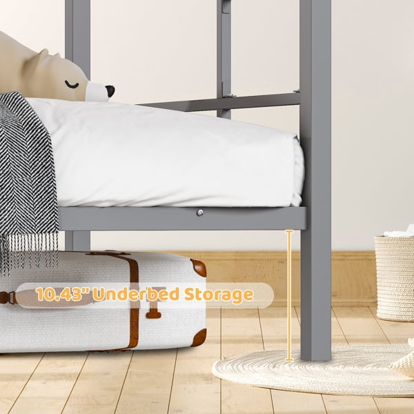 Alvantor Twin over Twin Metal Bunk Bed with 400 lb Capacity, High Guardrails and Side Ladder, Gray