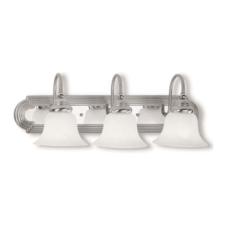 

Bathroom Vanity 3 Light With White Alabaster Glass Brushed Nickel with Chrome Insert size 24 in 300 Watts - World of Crystal