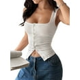 thumbnail image 2 of Womens Square Neck Button Down Ribbed Tank Tops Cute Sleeveless Summer Tops White S, 2 of 7
