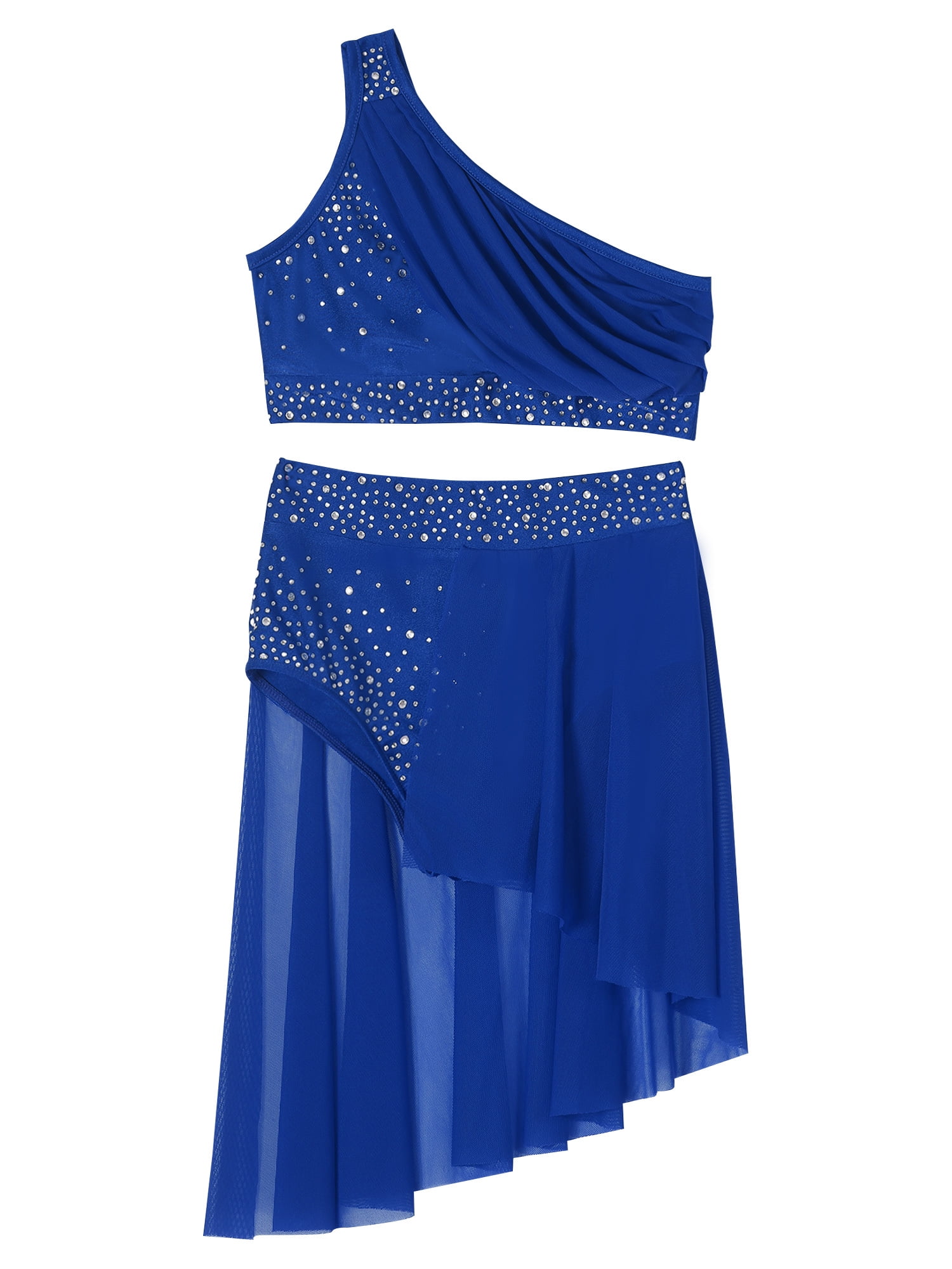 TSSOE Kids Girls 2 Pieces Lyrical Dance Dress Crop Top with Tutu Skirt Ballet Figure Skating Dress Blue 10