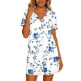 thumbnail image 2 of Xdegoge Sleepwear for Women Cute Print Nightshirt Short Sleeve Button Up V Neck Nightgown Contrast Trim Sleep Dress Notched Collar Loungewear Casual Loose Loungewear, 2 of 7