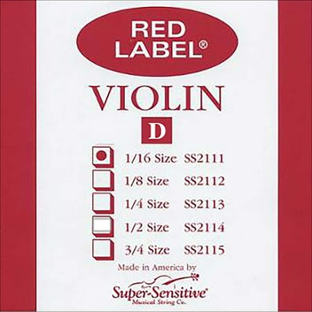 Super Sensitive Red Label 1/16 Violin D String - Medium Gauge - Nickel Wound Steel Core - Removable Ball