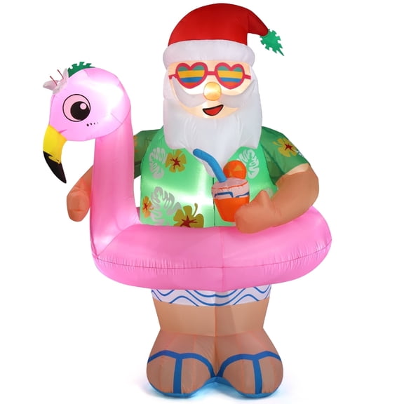 CZBZ 5.9FT Christmas Inflatables, Hawaii Santa Claus Built-in 6 LED Lights, Blow Up Lighted Outdoor Decoration for Christmas Party, Holiday Xmas Inflatables Present
