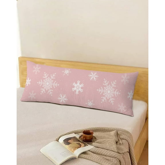 Pink Winter Throw Pillow Cover, Christmas Snowflake Xmas Rectangle Decorative Pillow Case Protector Soft Cushion Cover Lumbar Pillowcase for Couch Sofa Bedroom Car Chair Decor 20x54 Inch