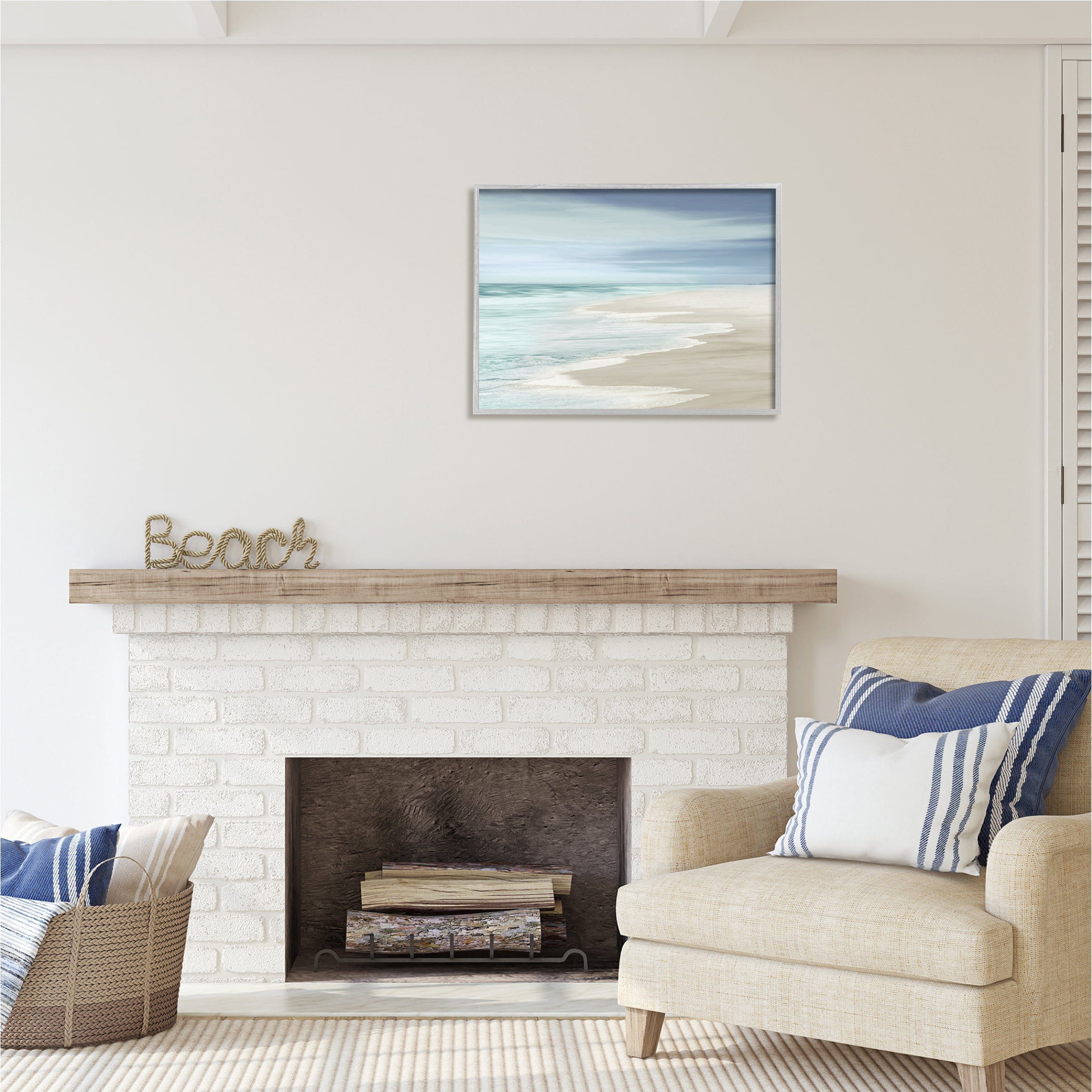Stupell Industries Beach Foam Landscape Nature Photography Gray Framed Art Print Wall Art, 30 x 24