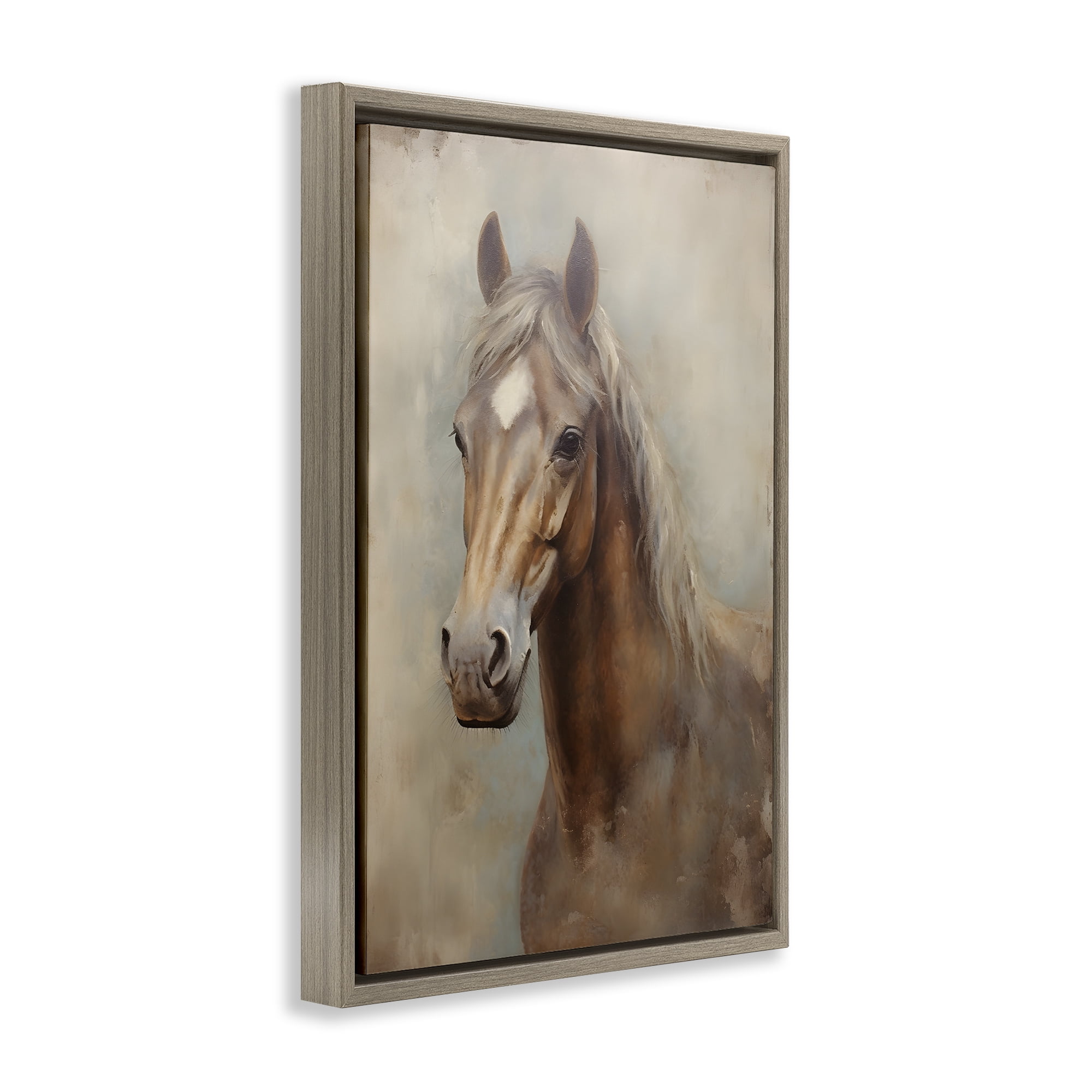 Stupell Industries Brown Horse Visage Animals & Insects Painting Brown Floater Framed Canvas Art Print Wall Art, 17 x 25