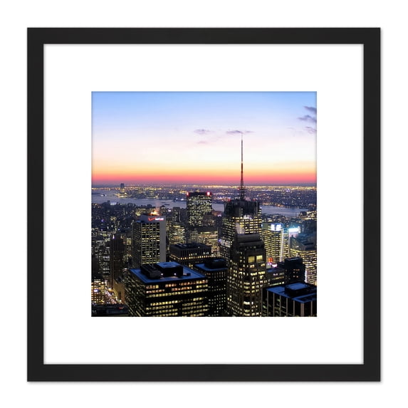 Schwen Panoramic View New York City Chrysler Photo 8X8 Inch Square Wooden Framed Wall Art Print Picture with Mount