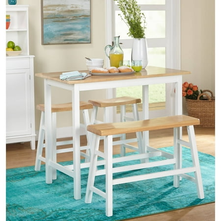 Buylateral 4Pc Galena Counter Height Dining Set White: Includes Bench, Stools, Rubberwood Frame