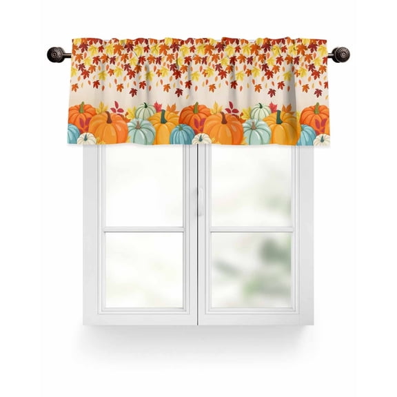 Orange Fall Thanksgiving Pumpkins Kitchen Valances for Windows Maple Leaves Farmhouse Valance Curtains for Kitchen /Living Room/Bedroom/ Bathroom Decor, 54"x18 " ,Rod Pocket 1 Panel,