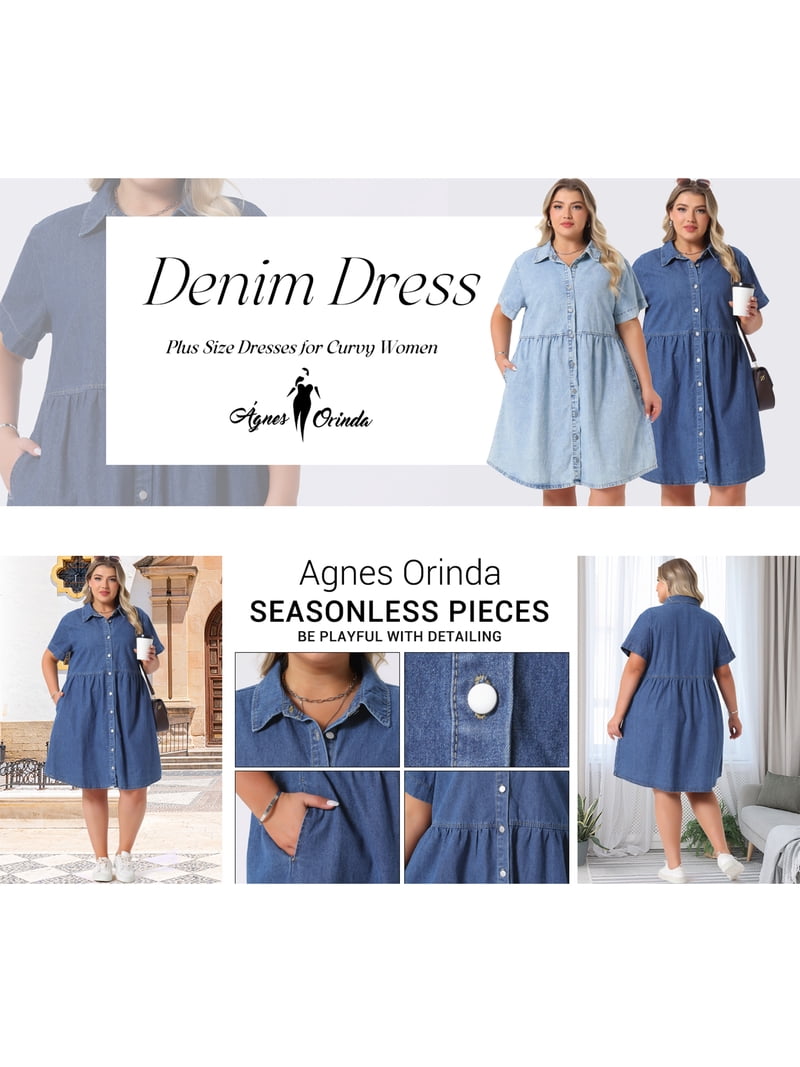 plus size denim dress 4x Daring Diva Women's Plus Size Denim Short Sleeve Button Down Dress 4X Dark Blue, Size: 4XL