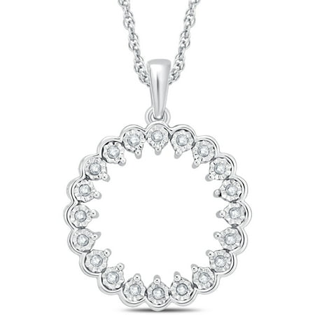 Sterling Silver 0.10 Carat T.W. Diamond Accent Circle Pendant, 18 Chain