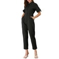 thumbnail image 5 of MODA NOVA Juniors Romper Turndown Collar Button up Tie Waist Cargo Jumpsuit, 5 of 6