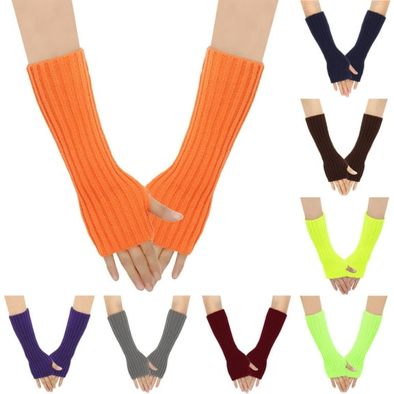 Utoimkio Knitted Arm Warmers Gloves Winter Long Fingerless Gloves Thumb Hole Gloves Mittens for Women and Men