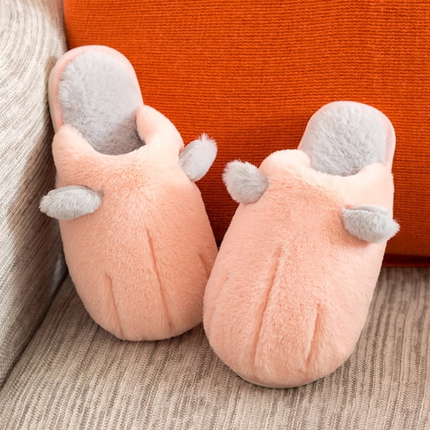 Pantuflas de algodón de invierno para mujer, zapatos de felpa cálidos con orejas de pata de gato para interiores, pantuflas de algodón para parejas al aire libre Wmkox8yii hj789