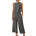 thumbnail image 2 of Cotton Linen Two Piece Sets for Women 2025 Wide Leg Two Piece Pants Set Casual Tank Tops Two Piece Outfits Summer Lounge Set, Limited Time Offer, 2 of 6