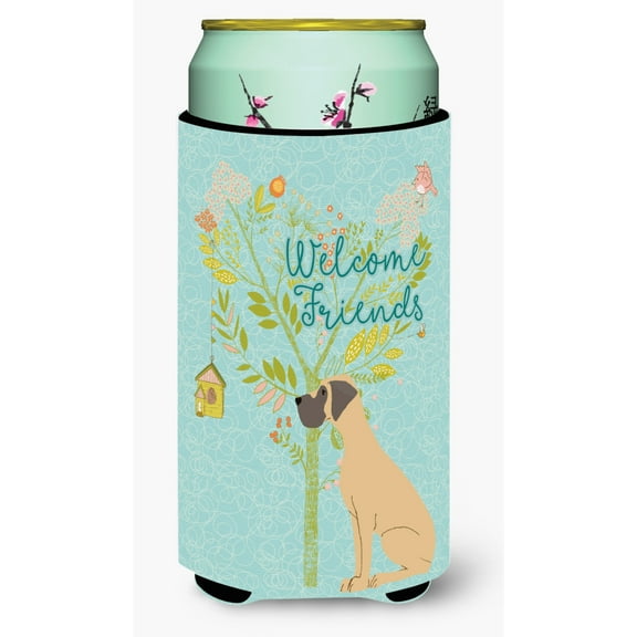 Carolines Treasures BB7588TBC Welcome Friends Fawn Great Dane Natural Ears Tall Boy Beverage Insulator Hugger  Tall Boy