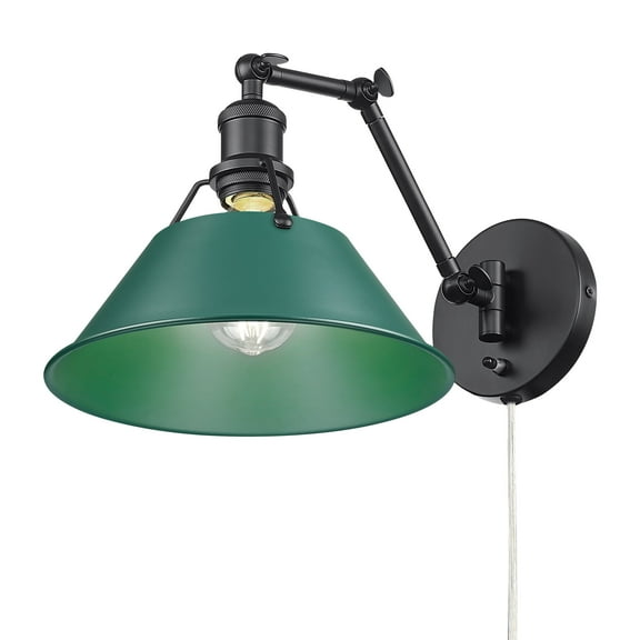 Yep by Golden Lighting Orwell 1-light Swing Arm Wall Lamp in Matte Black and Pine Green shade