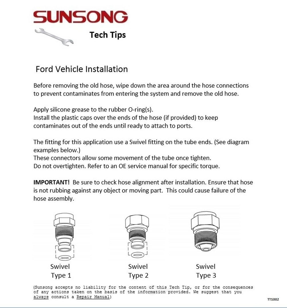 Sunsong 3601820 Power Steering Pressure Hose Assembly Ford 