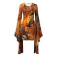 thumbnail image 4 of Women's Halloween Magic Long Sleeve Ladies Pumpkin Costume with Round Neck Swing Dress Coffee M, 4 of 5
