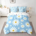 thumbnail image 2 of jejeloiu Cute Cartoon Floral 7 Pieces Bedding Comforter Set,Kawaii Daisy Blossom Full Bedding Set,White Blue Fitted Sheet Flat Sheet For Girls,Ultra Soft Home Decor Reversible, 2 of 8