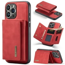 Allytechgroup 2 in 1 Detachable Wallet Case for iPhone 16 Pro with Cash Pocket & Cash Slots, [Magnetic Clasp] [Kickstand] Retro PU Leather Soft TPU Shockproof Anti-Scratch Slim Case, Red