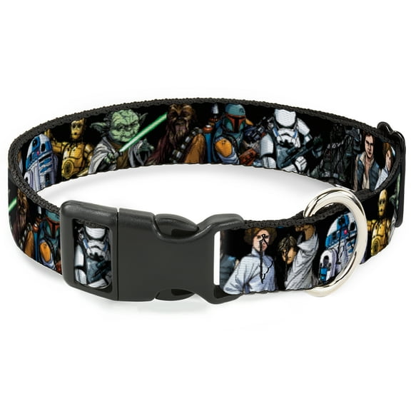 Star Wars Pet Collar, Dog Collar Plastic Buckle, Star Wars Classic Character Poses Black, 7 to 8.5 Inches 0.5 Inch Wide