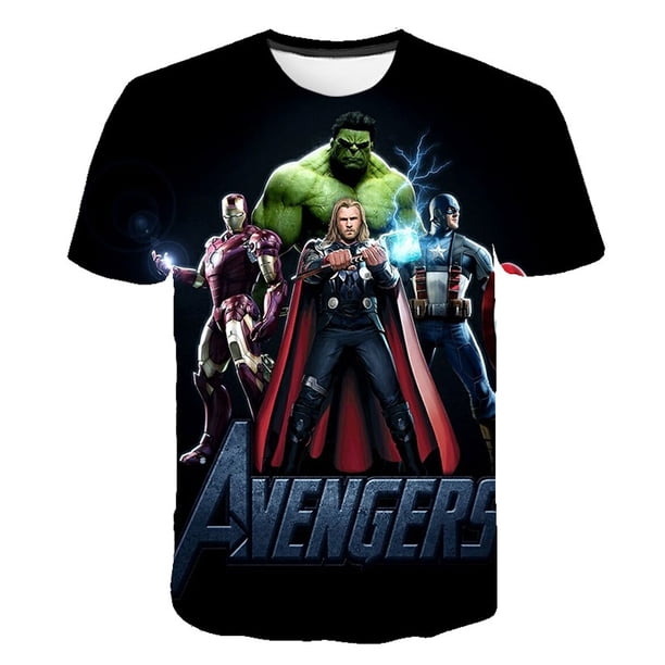 Marvel Kids Casual Tracksuit Spiderman Short Sleeves Cartoon Tee Boys Super Hero Clothes Outfits Children Iron Man Tops+Pants11T Gong Bohan LED