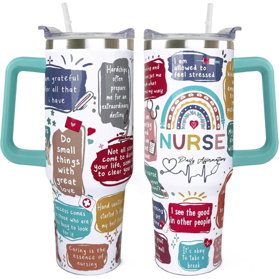 Nurse Tumbler Nurse Gifts for Women - Nurse Appreciation Gifts Nurses Week Gifts for Female Male Nurse、 New Nurses、 NICU Nurse、 RN、 LPN, 40oz Nurse Tumbler with Handle and Straw