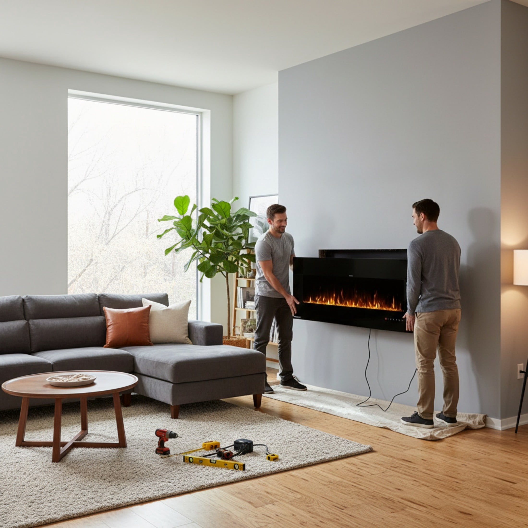 Northwest 72in Wall Mount Electric Fireplace with Bluetooth Speakers, Black