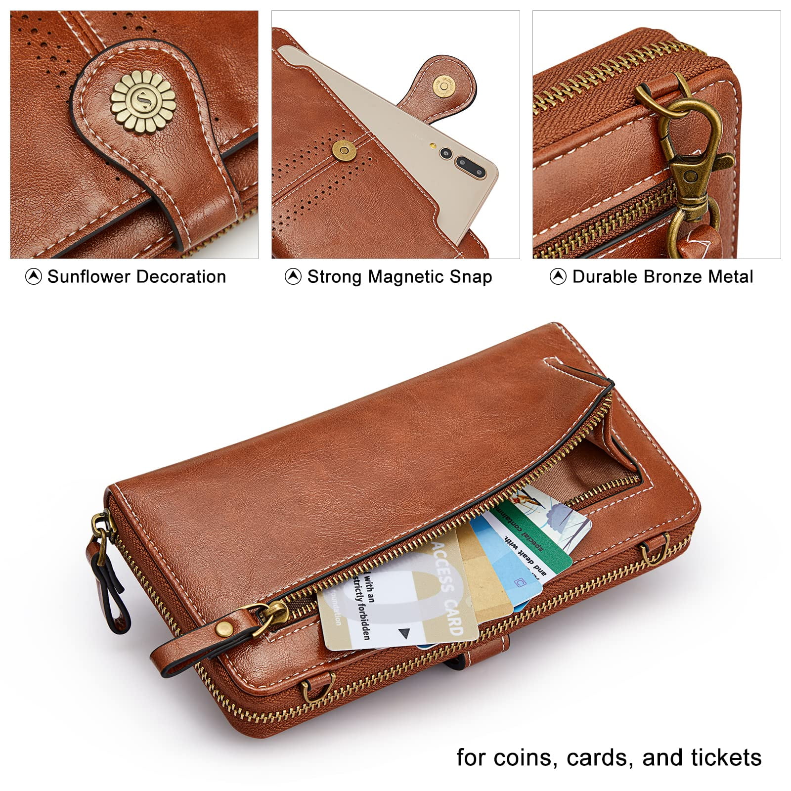 S-ZONE Vegan Leather Crossbody Bags for Women Small Cell Phone Purse RFID Blocking Clutch Purses with 2 Straps