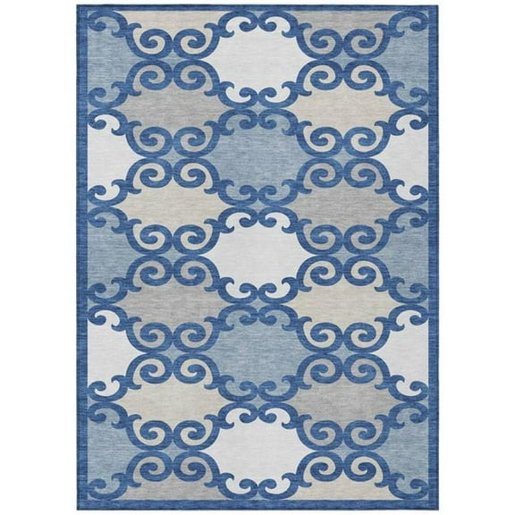 HomeRoots 592039 9 x 12 ft. Navy Blue, Gray & Ivory Trellis Washable Indoor & Outdoor Rectangle Area Rug