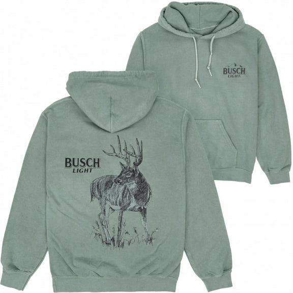 Busch Light Drawn Buck Front and Back Print Fleece Washed Hoodie-Small